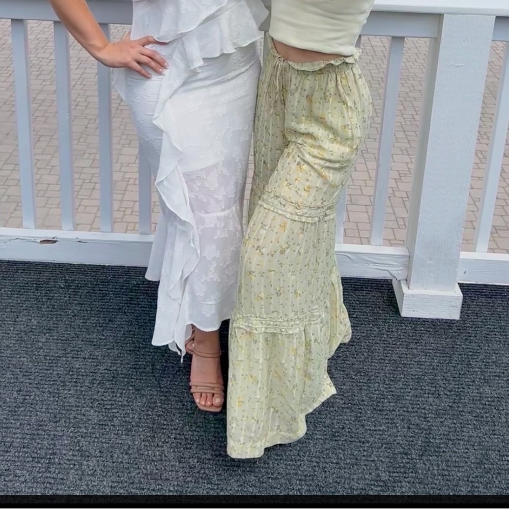 Free People Green/Yellow Wide-Leg Pants